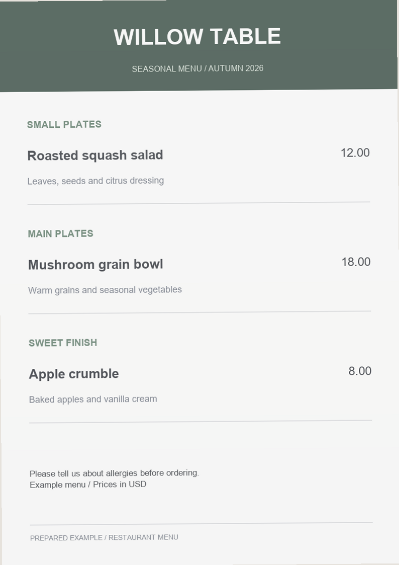 Restaurant Menu · Original